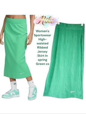 Nike Women's DV7956-363 Sportswear HR Ribbed Jersey knit Skirt spring Green XS